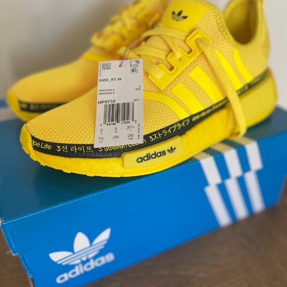 NEW Women's Adidas NMD R1 - Size 7.5  - Yellow With Black - Picture 7 of 8